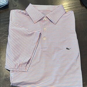 Vineyard Vines Striped Polo in Blue and Pink